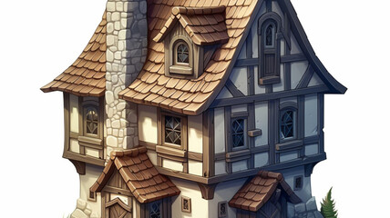 Middle ages, house illustration gaming icon on white background