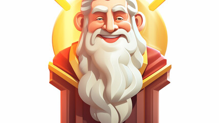 Isometric smiling god character game icon on white background