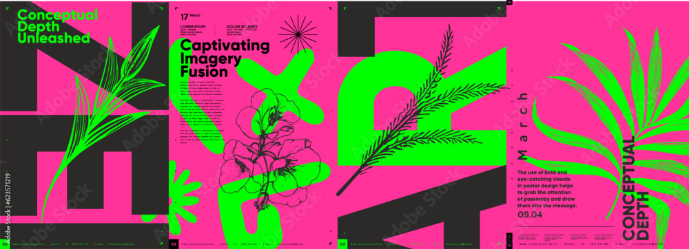 Poster typographic design and minimalistic background elements. a set of vector elements for designing post