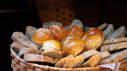Freshly baked bread in hotel restaurant buffet