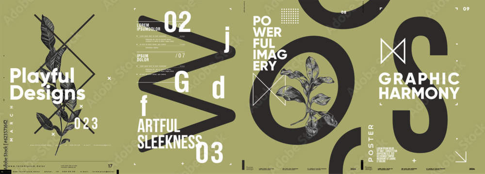 Poster typographic design and minimalistic background elements. a set of vector elements for designing post