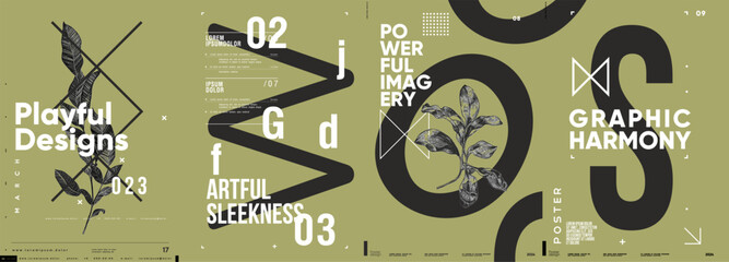 Typographic design and minimalistic background elements. A set of vector elements for designing posters, labels, banners.  Brochure template layout. Modern vector graphics.