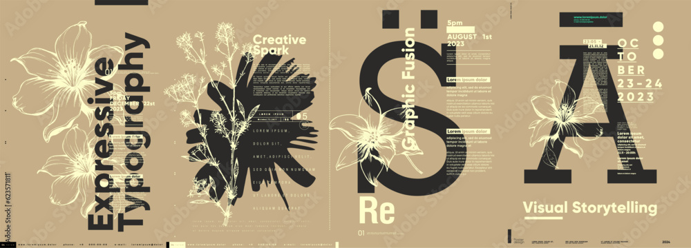 Fototapete typographic design and minimalistic background elements. a set of vector elements for designing post