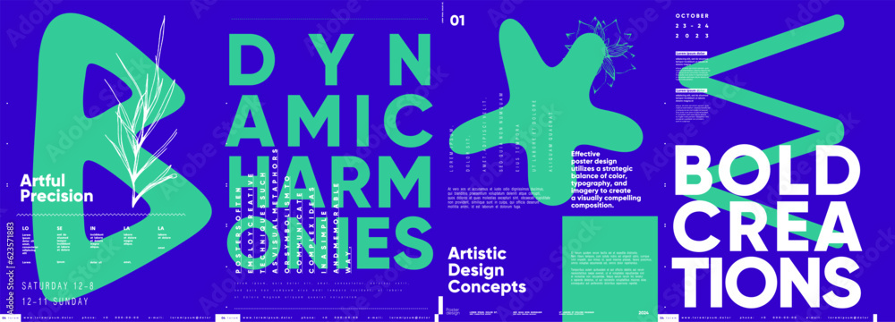 Poster typographic design and minimalistic background elements. a set of vector elements for designing post
