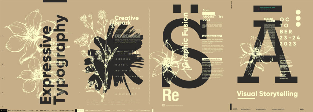 Typographic design and minimalistic background elements. A set of vector elements for designing posters, labels, banners.  Brochure template layout. Modern vector graphics.