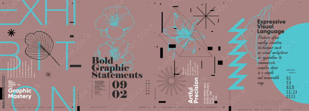 Poster typographic design and minimalistic background elements. a set of vector elements for designing post