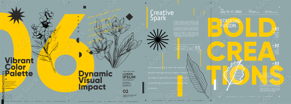 Poster typographic design and minimalistic background elements. a set of vector elements for designing post