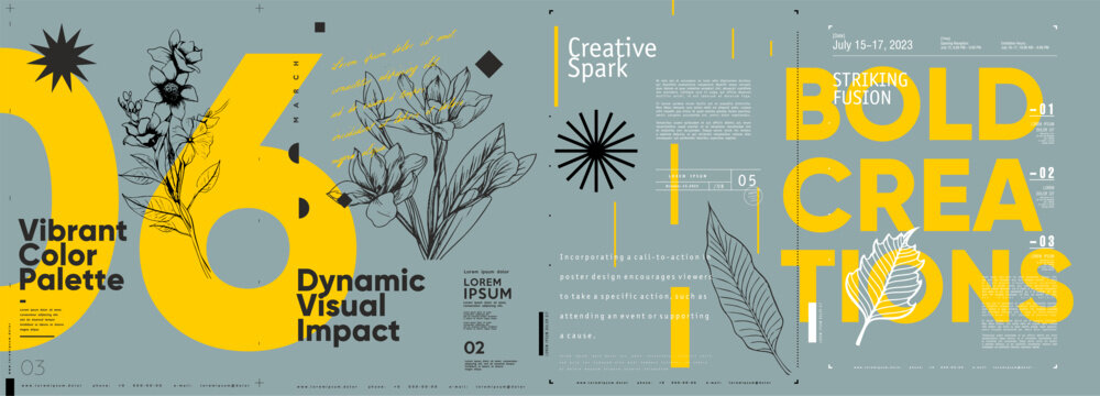 Typographic design and minimalistic background elements. A set of vector elements for designing posters, labels, banners.  Brochure template layout. Modern vector graphics.