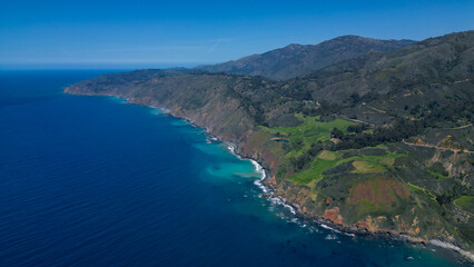 Aerial view of Pacific Highway California Coastline