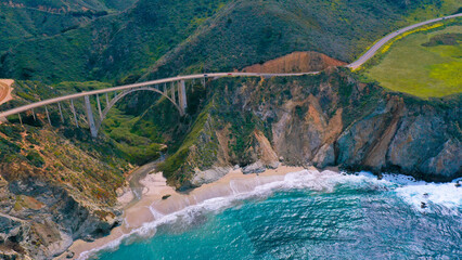 Aerial view of Pacific Highway California Coastline