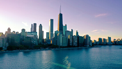 Fototapeta na wymiar Aerial view of Chicago lakefront and city skyline