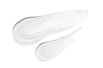 A large smear or drop of a transparent gel, serum. On an empty transparent background.