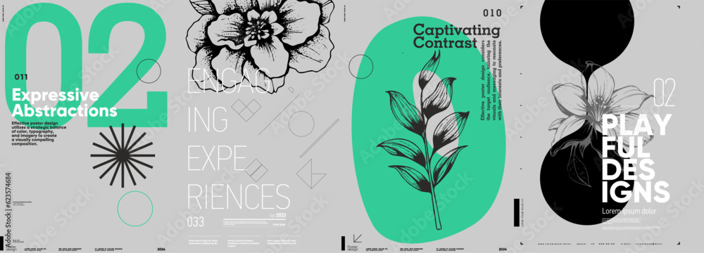 Poster typographic design and minimalistic background elements. a set of vector elements for designing post