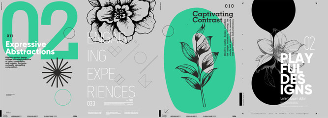 Typographic design and minimalistic background elements. A set of vector elements for designing posters, labels, banners.  Brochure template layout. Modern vector graphics.