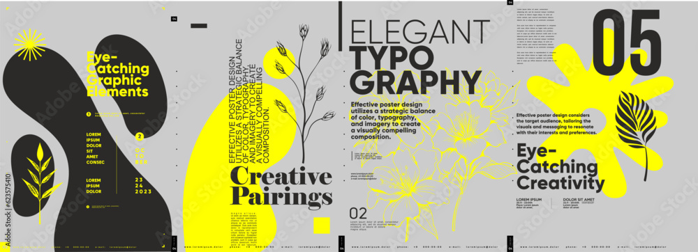 Poster typographic design and minimalistic background elements. a set of vector elements for designing post