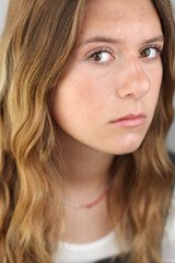 Fototapeta premium Dark Blonde Teenage Girl Close Ups White Background