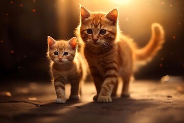 Obraz premium Two red kittens standing on the floor and looking at the camera ai generated
