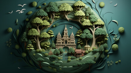 Fototapeta na wymiar Earth day illustration, concept of ecology and sustainable development our globe with green nature environment