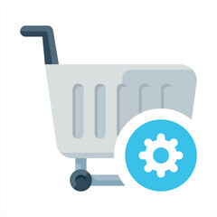 Cart Setting or Management Icon Concept.Shopping cart icon, commerce icon with settings sign. Shopping cart icon and customize, setup, manage, process symbol. Vector illustration