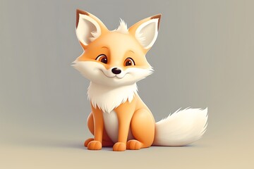 Cute cartoon fox sitting on gray background, 3d render illustration ai generated