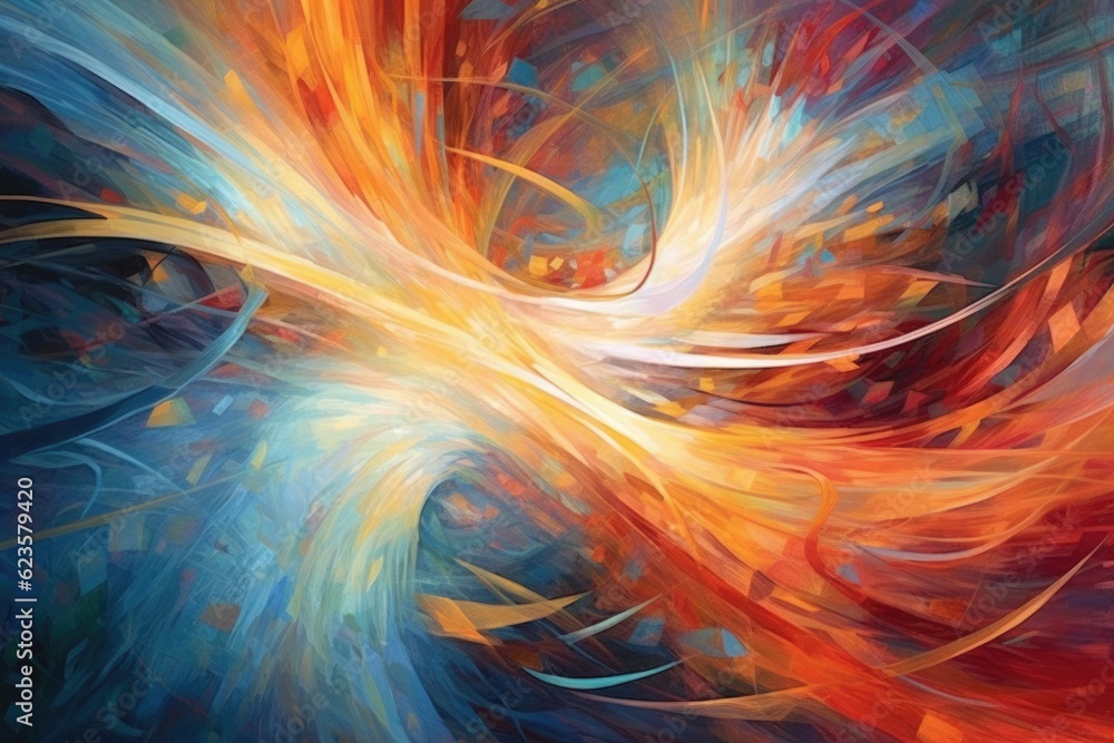 Poster abstract art of dance of light theme that out of formless darkness in the style of simple yet intric