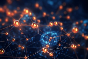 A close-up of a blockchain network with glowing lines and nodes, showcasing the intricate and encrypted nature of the technology, symbolizing trust and security