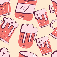 Seamless pattern background with beer icons Vector