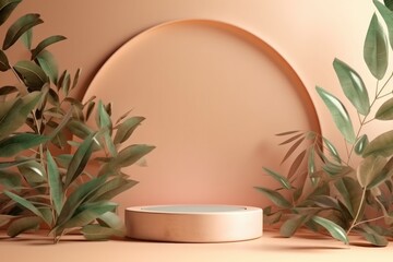 Pastel peach podium for beauty products display background. Generative ai