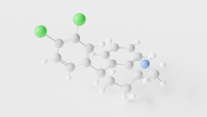sertraline molecule 3d, molecular structure, ball and stick model, structural chemical formula selective serotonin-reuptake inhibitors