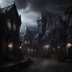 Fototapeta na wymiar Generative Ai, Background Only, Dark Fantasy, Gothic Town, 