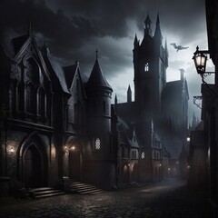Generative Ai, Background Only, Dark Fantasy, Gothic Town, 