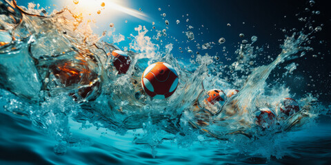 Splash of competition: Water polo balls in the water