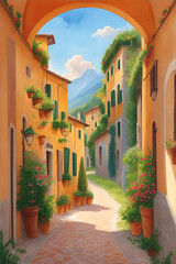 Italy lanscape. AI generated illustration