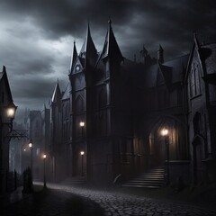 Generative Ai, Background Only, Dark Fantasy, Gothic Town, 
