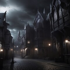 Generative Ai, Background Only, Dark Fantasy, Gothic Town, 