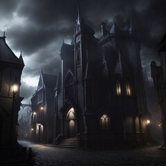 Generative Ai, Background Only, Dark Fantasy, Gothic Town, 