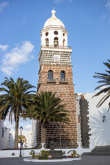 Fototapeta na wymiar Church of our lady of Guadalupe or iglesia de nuestra senora de guadalupe, seen from the Plaza de la Constitution in Teguise, Lanzarote, Spain.