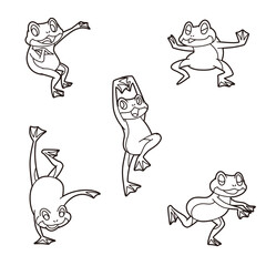 Fototapeta premium カエルのイラスト 5匹セット ぬりえ