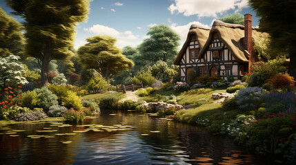 Obraz premium Tranquil Haven: Discovering Serenity in an English Garden