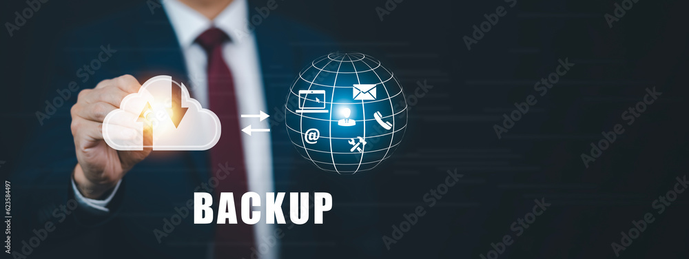 Poster business people pen touch with cloud computing system , storage and data transfer cloud network, clo