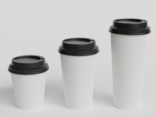 3 white coffee cup small medium large size