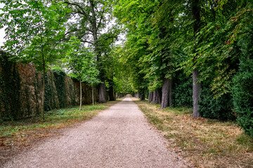 A garden with a park and avenue of trees along the walls at Slavkov Castle (Austerlitz), Czech Republic.