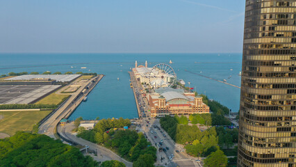 Aerial view of Chicago lakefront and city skyline