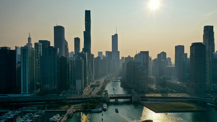 Aerial view of Chicago lakefront and city skyline