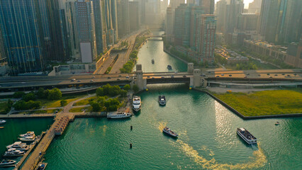 Aerial view of Chicago lakefront and city skyline