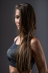 Fototapeta premium A young slim athletic girl in sportswear with snakeskin prints performs a set of exercises. Fitness and healthy lifestyle, generative ai.
