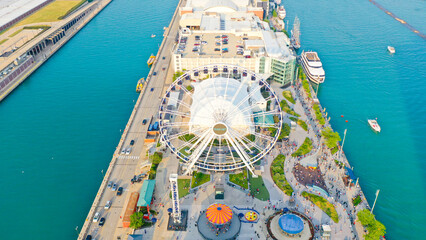 Aerial view of Chicago lakefront and city skyline