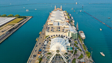 Aerial view of Chicago lakefront and city skyline