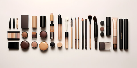 Minimalist and elegant makeup products neatly arranged in a visually appealing way