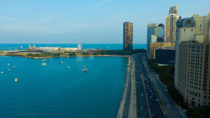 Aerial view of Chicago lakefront and city skyline